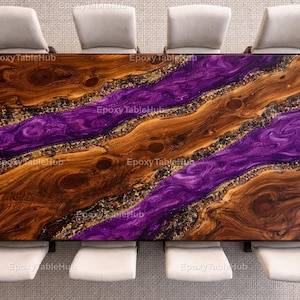 Large Purple Epoxy River Dining Table, Live Edge Walnut Wood Table, Luxury Statement Dining Table, Handmade Resin Art Furniture, Custom Wood