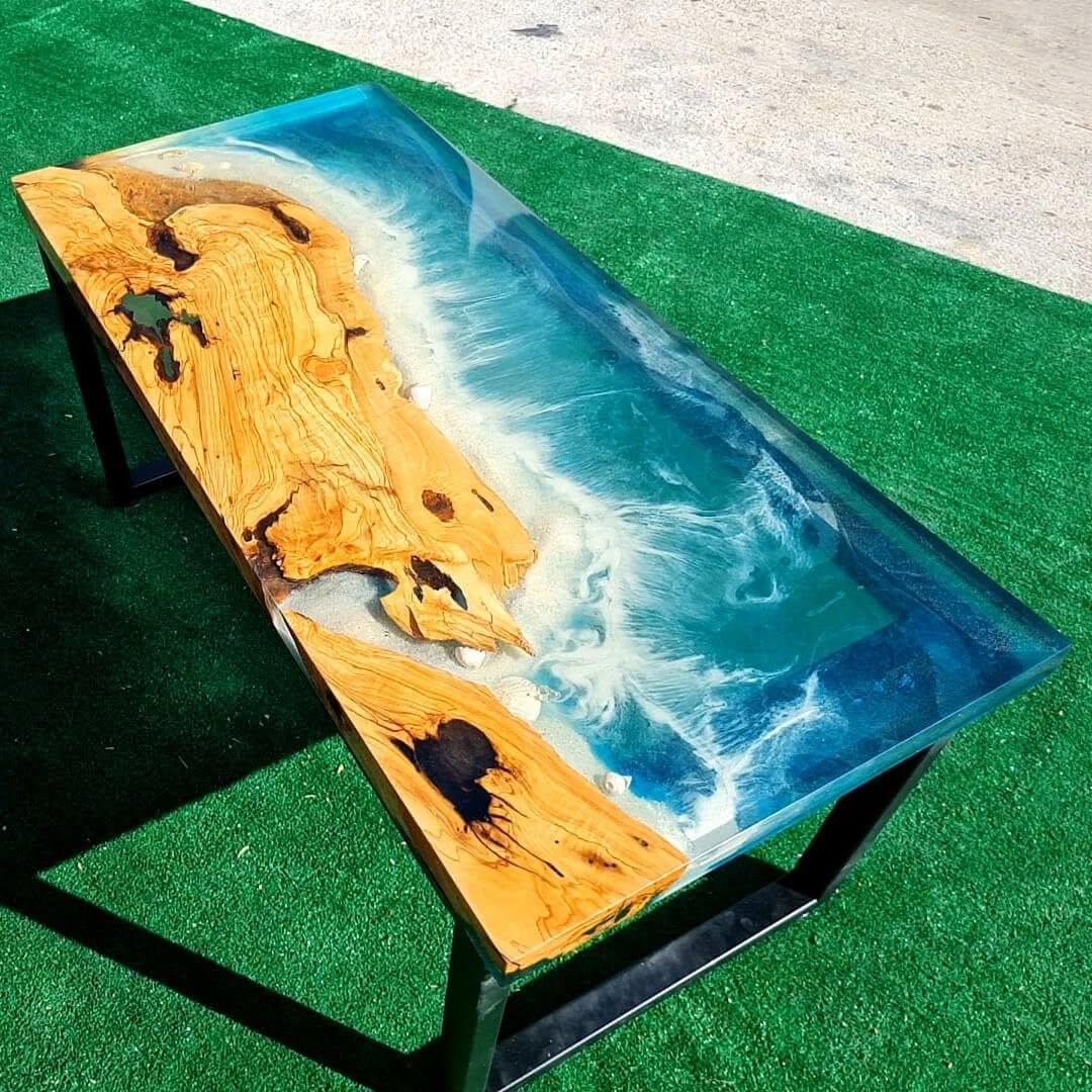 Ocean Resin Table, Epoxy Resin Beach Table Handmade Coastal Table ...
