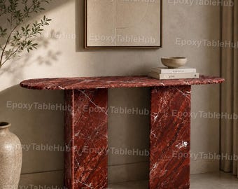 Rosso Levanto Marble Console Table | Luxury Red Stone Entryway Table Handmade Rosso Levanto Stone Console | Luxury Modern Hallway Furniture