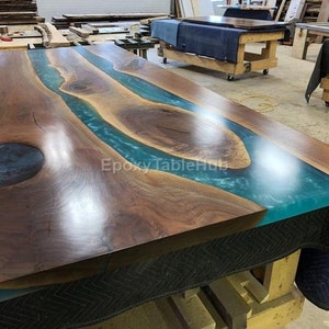 Walnut Live Edge Epoxy River Dining Table: Custom Handmade Resin Wood