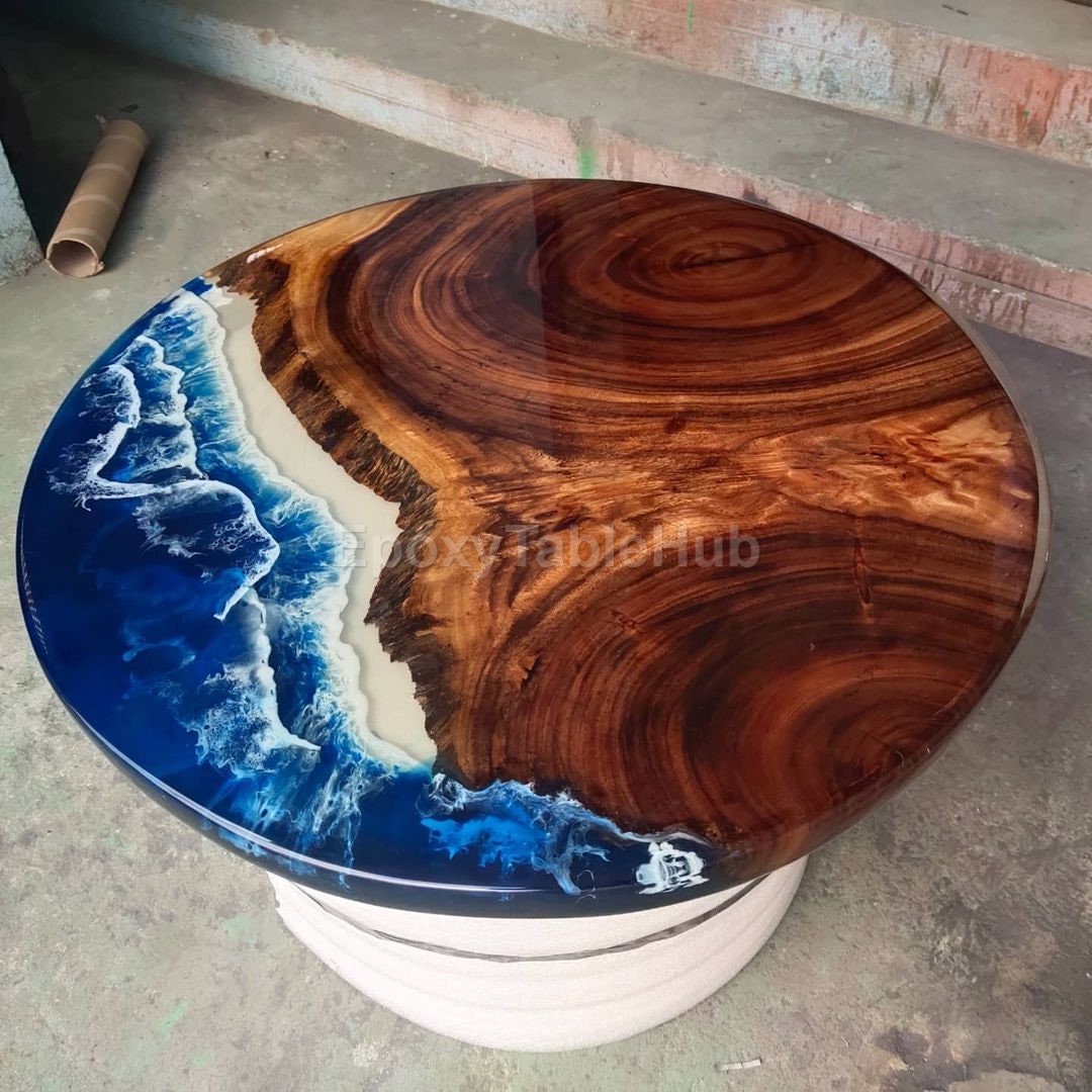 Round Resin Coffee Table | Executive Style Live Edge Wood Table | Epoxy ...
