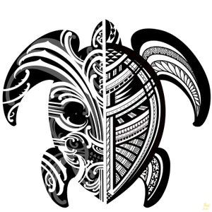 Digital Download SVG file of Polynesian Turtle Black and White.
