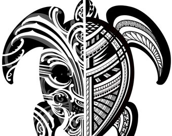 Digital Download SVG file of Polynesian Turtle Black and White.