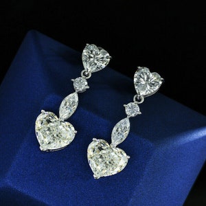 Gold Earrings, Drop Dangle Earrings, 4.2 Ct Heart Cut Diamond, 14K White Gold, Engagement Earrings, Wedding Diamond Earrings, Fancy Earrings
