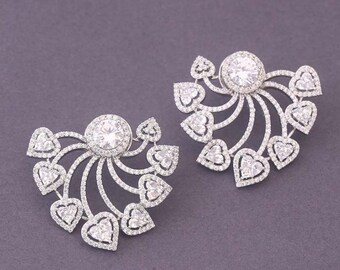 Stud Earrings, Women's Earrings, Diamond Studs, Hexagon Diamond Stud Earrings, Beautiful Wedding Earrings, 14K White Gold, Gifts For Women