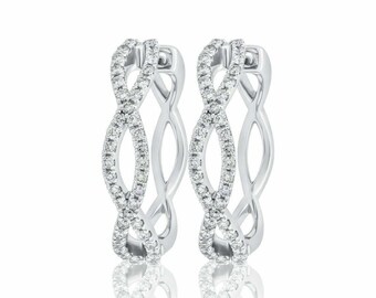 Boucles d'oreilles diamant Huggie, Boucles d'oreilles en or blanc 14 carats, Boucles d'oreilles diamant 1,5 ct, Boucles d'oreilles de mariage infini, Boucles d'oreilles pour femme, Boucles d'oreilles