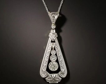 Women's Pendant, Vintage Inspire Pendant, 2.11 Ct Diamond, Necklace, 14K White Gold Pendant, Wedding Gift Pendant, Pendant With Chain