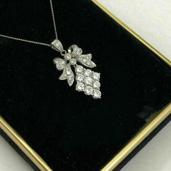 Ciondolo da sposa con papillon senza catena, placcato in oro bianco 14K, diamante a taglio rotondo da 1,2 ct, collana con nodo promessa, collana anniversario da donna