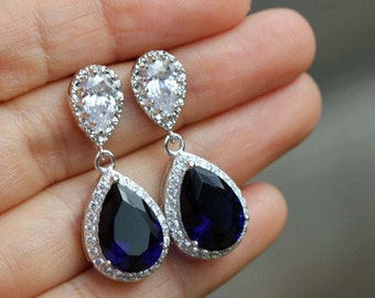 Sapphire Earrings, Wedding Earrings, Drop Dangle Earrings, Earrings For Women, Dangle Earrings, 14k White Gold Earrings, Engagement Jewelry