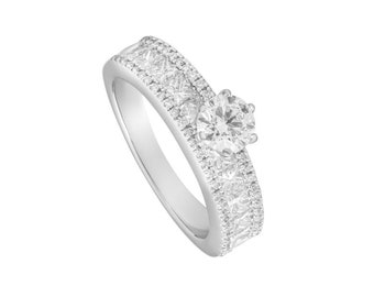 Regalo personalizado, diamante de talla redonda de 2,01 quilates, oro blanco de 14 k, regalo de cumpleaños para ella, anillo de regalo de aniversario, hermoso anillo de bodas para mujeres