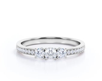 Oro blanco de 14 k, anillo clásico, regalo para ella, diamante de talla redonda de 1,01 quilates, regalo de aniversario, regalo de cumpleaños sorpresa, hermoso anillo de compromiso