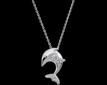 Dolphin Charm Wedding Pendant Without Chain, 14K White Gold, 2 Ct Round Cut Diamond, Women's Anniversary Pendant, Personalized Pendant