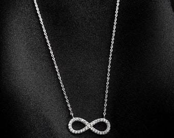 Infinity Halskette, Diamant Anhänger Halskette, Weißgold Halskette, Anhänger mit Kette, kundenspezifischer Schmuck, Halskette für Frauen, Geschenke für sie