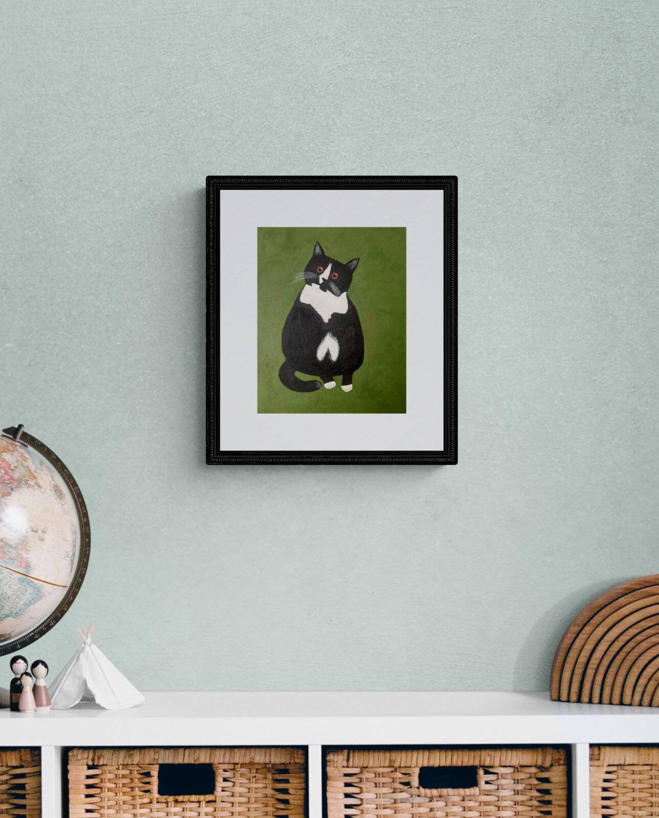 Cute Tuxedo Cat Print, Handmade in Acrylics, Nursery, Cute Cat Art ...