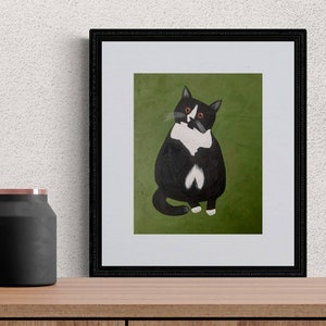 Cute Tuxedo Cat Print, Handmade in acrylics, Nursery, Cute cat art.