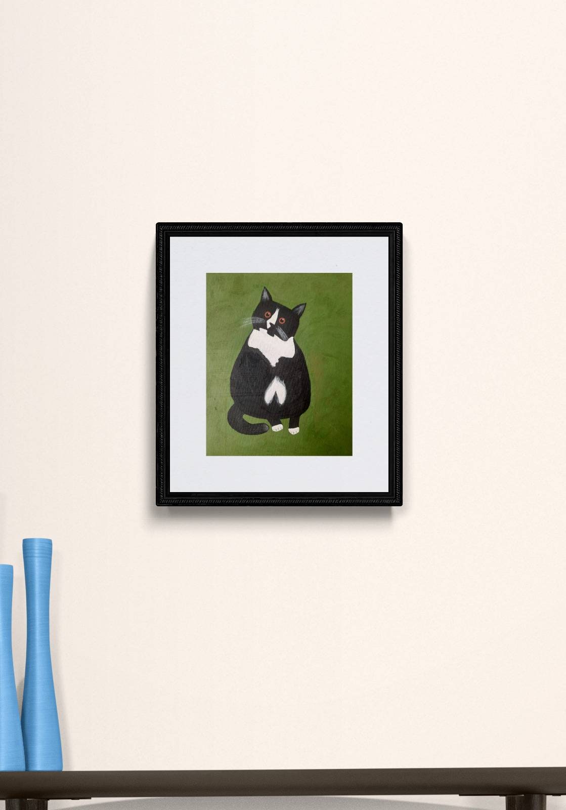 Cute Tuxedo Cat Print, Handmade in Acrylics, Nursery, Cute Cat Art ...