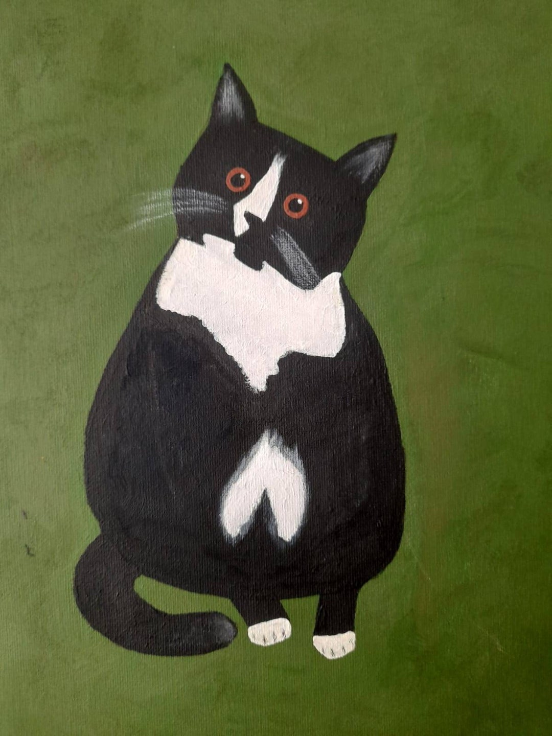 Cute Tuxedo Cat Print, Handmade in Acrylics, Nursery, Cute Cat Art ...