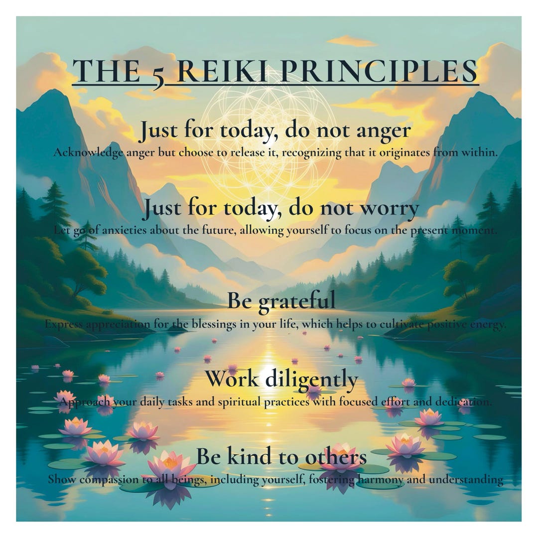 5 Reiki Principles Poster: Spiritual Affirmation Wall Art (digital ...