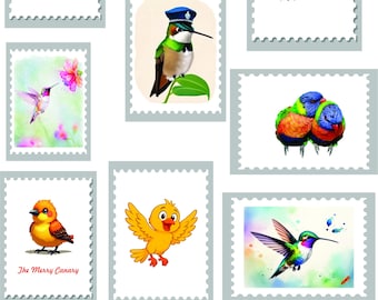 Stampa di francobolli di uccelli