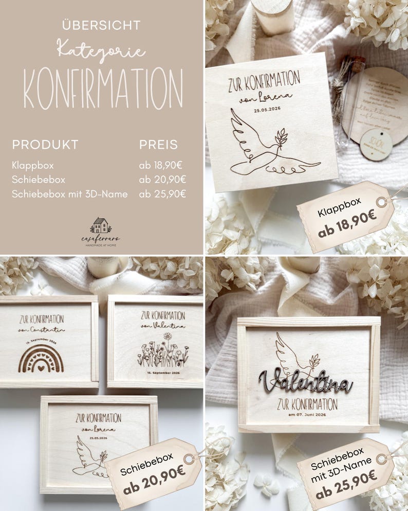 Personalisiertes Geldgeschenk aus Holz zur Konfirmation | Konfirmationsgeschenk für Geld und Gutscheine | Geldgeschenk aus Holz mit Gravur Bild 12