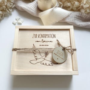 Personalisiertes Geldgeschenk aus Holz zur Konfirmation | Konfirmationsgeschenk für Geld und Gutscheine | Geldgeschenk aus Holz mit Gravur Bild 2