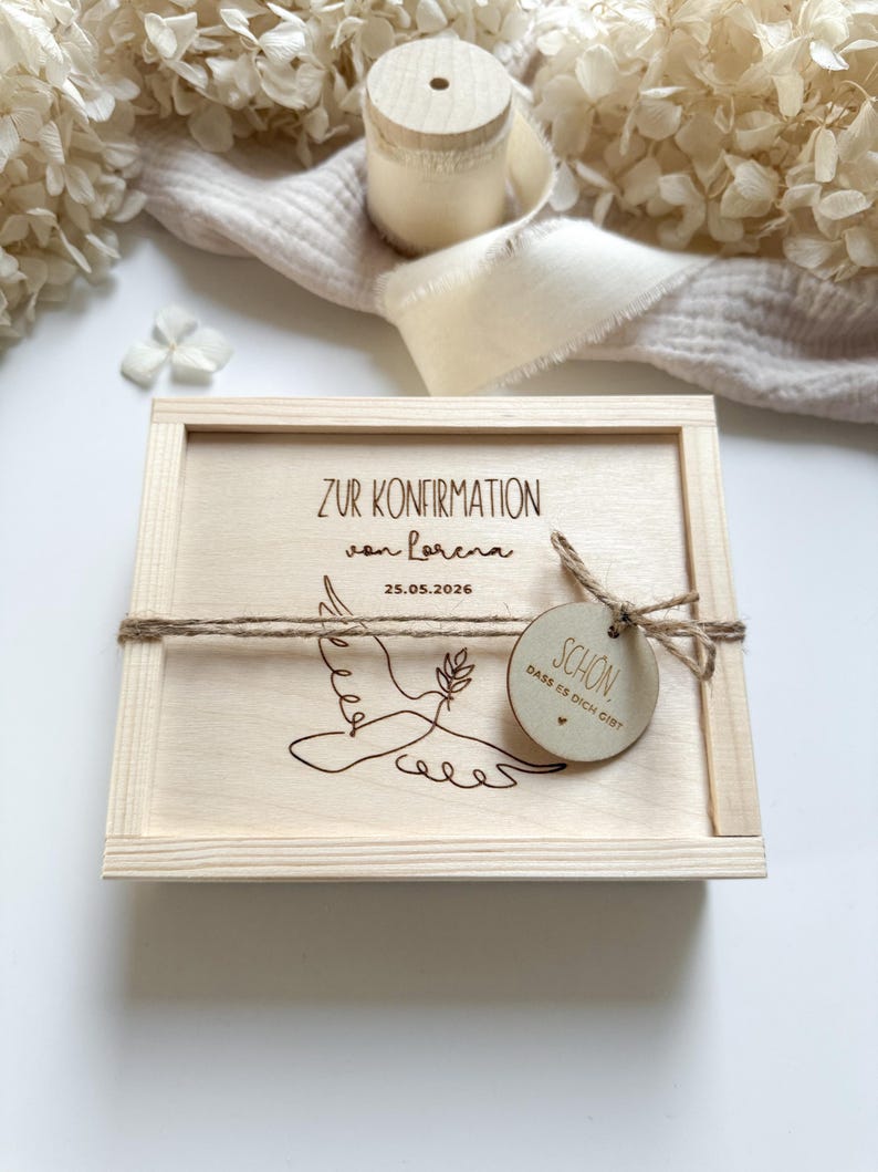 Personalisiertes Geldgeschenk aus Holz zur Konfirmation | Konfirmationsgeschenk für Geld und Gutscheine | Geldgeschenk aus Holz mit Gravur Bild 2