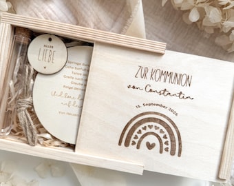Personalisiertes Geldgeschenk aus Holz zur Kommunion | Kommunionsgeschenk für Geld und Gutscheine |  Geldgeschenk aus Holz mit Gravur