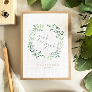 Personalisierte Geschenkschachtel als Geldgeschenk zur Hochzeit im Greenery Design mit Eukalyptus.Personalisiertes Hochzeitsgeschenk für das Brautpaar.Personalisiertes Geldgeschenk mit edler Leinenkarte mit Gravur der Namen und des Hochzeitsdatums.