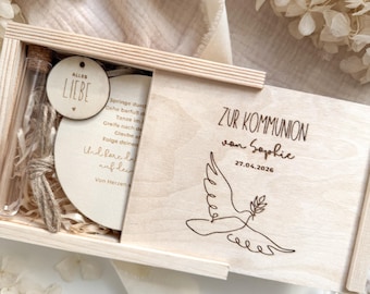 Personalisiertes Geldgeschenk aus Holz zur Kommunion | Kommunionsgeschenk für Geld und Gutscheine |  Geldgeschenk aus Holz mit Gravur