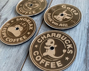 Engraved layered poke mon coaster set wood acrylic coffee tea gift