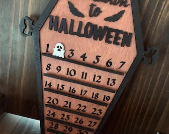 Calendario per il conto alla rovescia di Halloween bara fantasma spettrale stregoneria gotica tagliato al laser in legno colorato decorazioni per la casa autunno