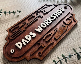 Personnalisé N'IMPORTE QUEL NOM papas grands-pères atelier hangar garage signe fête des pères en bois teinté en bois tenture murale en bois cadeau rustique pour lui