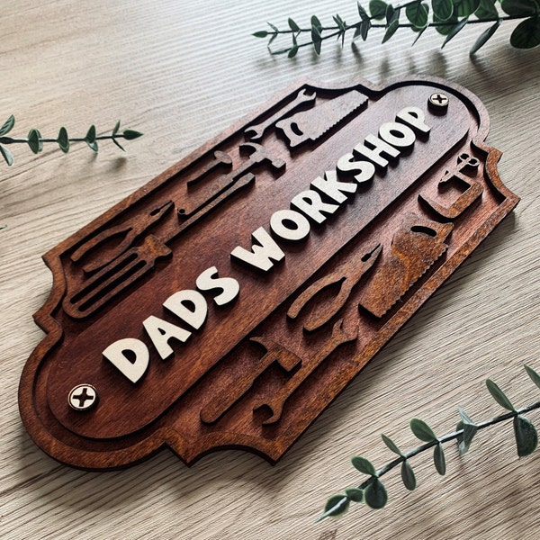 Personalised ANY NAME dads grandads workshop shed garage sign fathers day stained wood wooden wall hanging plaque rustic gift for him