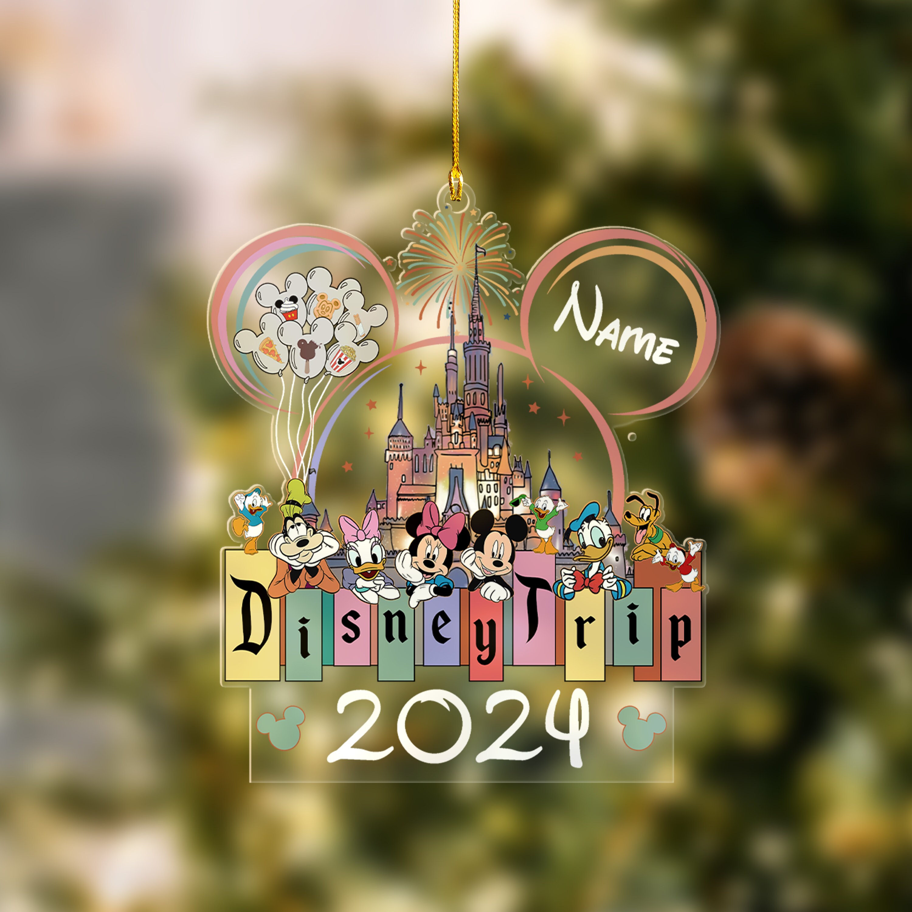 Custom Name Disney Trip 2024 Christmas Ornament, Mickey With Friends