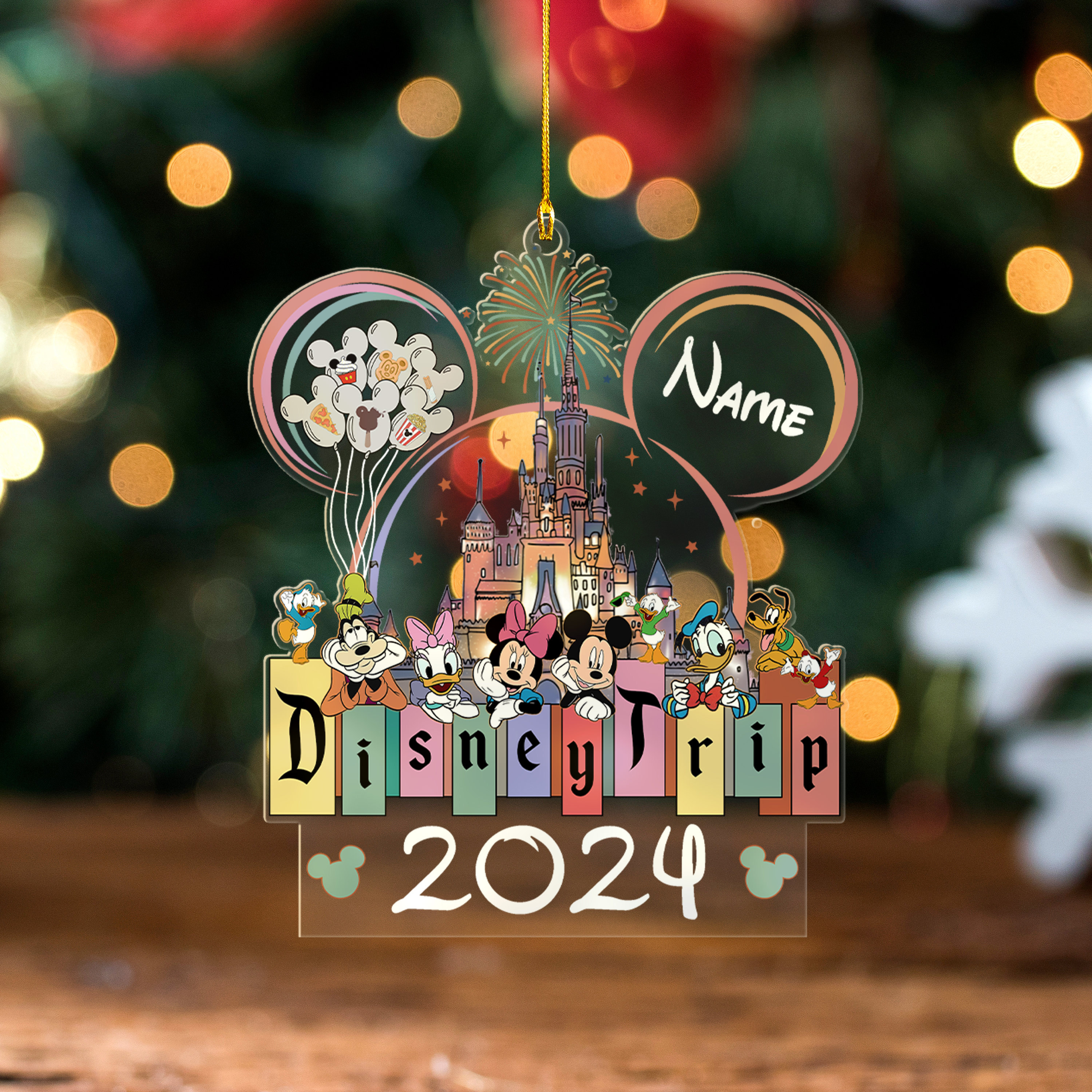 Custom Name Disney Trip 2024 Christmas Ornament, Mickey With Friends