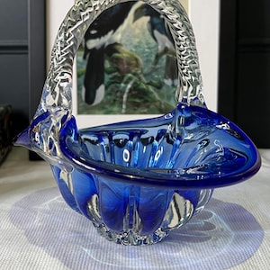 Murano Cobalt Blue Glass Bowl with Handle