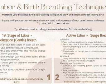 Breathing Techniques for Labor and Birth Poster for Doulas, Birth ...