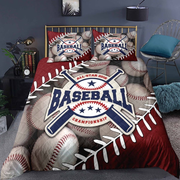 Baseball Print Pattern Bed Set Quilt