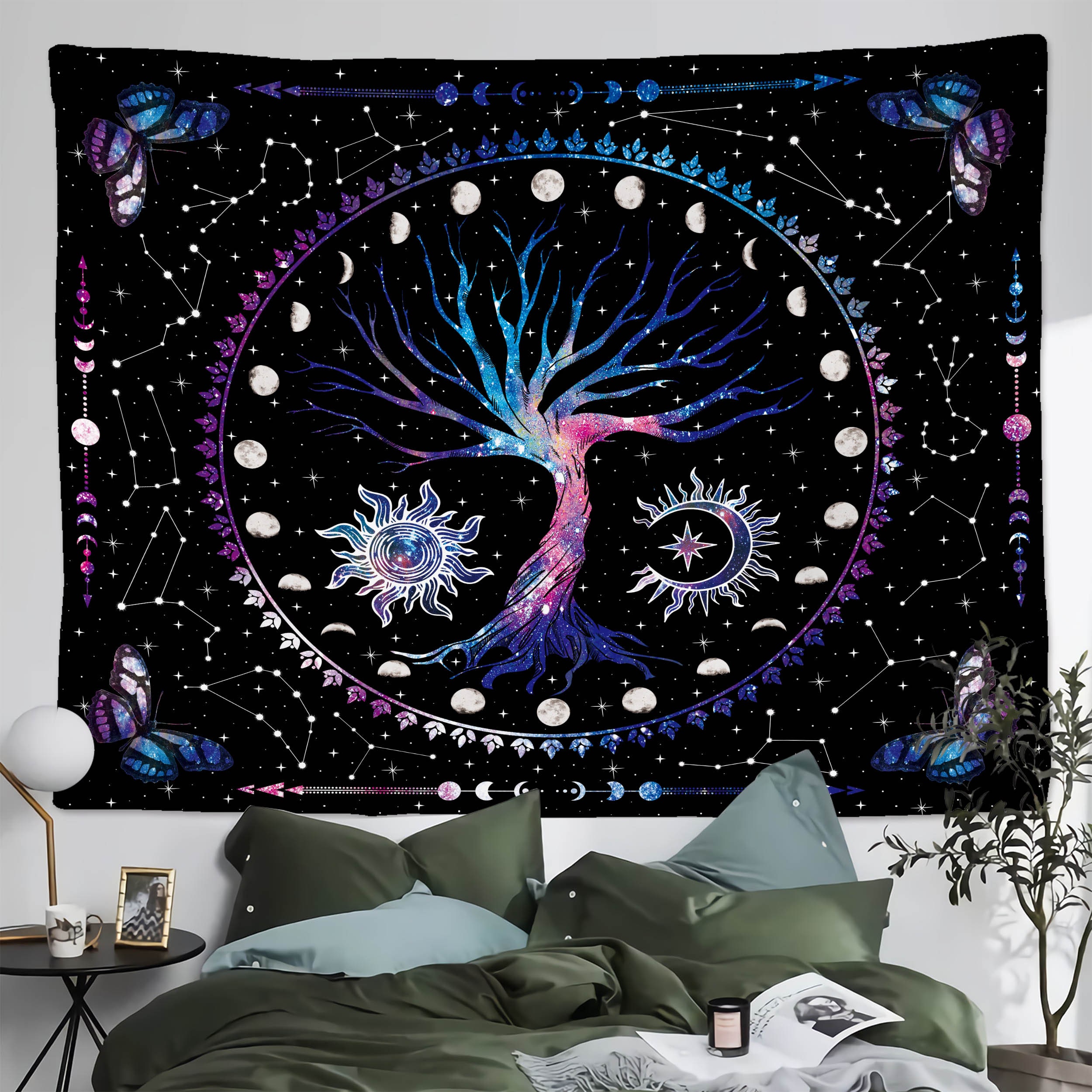 Life Tree Tapestry Moon Phase and Stars Sun and Moon Bohemia - Etsy