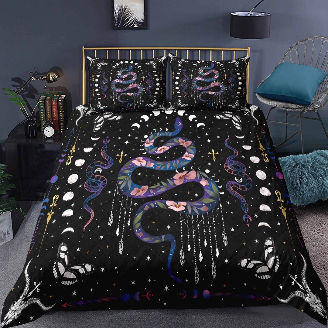 Snake 3pcs Comforter Set Bedding Set Moon Phase Quilt Set for Etsy