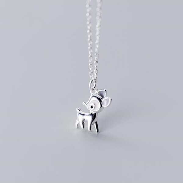 Brass Baby Deer Necklace Silver Plated Animal Necklace 30PCS-N112