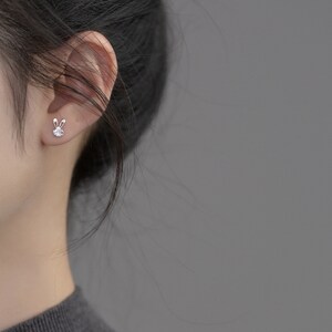 925 Sterling Silver Rabbit Bunny Ears Stud Earrings, Cute Zircon Rabbit ...