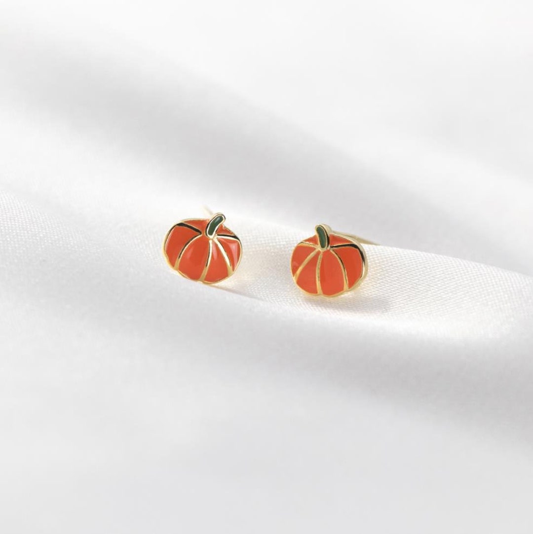 Sterling Silver Pumpkin Stud Earrings Halloween Pumpkin - Etsy