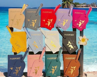 Set personalizzato di protezione per passaporto ed etichette per bagagli, idea regalo, festa della mamma, festa del papà, compleanno...