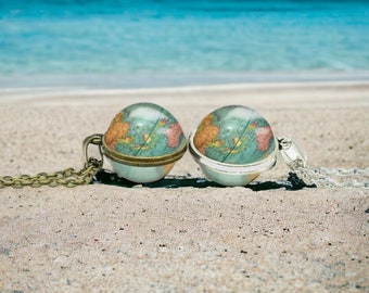 Collier avec pendentif globe terrestre en verre, bijou fantaisie pour amoureux des voyages, idée cadeau originale, fête des mères
