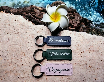 Personalized travel key ring, in PU leather, gift idea, original gift, inexpensive gift