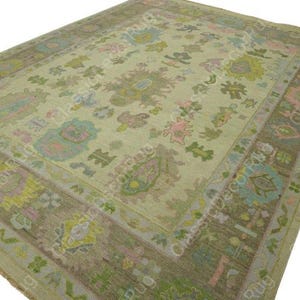 Green 10x14 rug Hand knotted Oushak rug floral rug large size living room rugs kids room traditional wool Area rug runner size oushak Rug