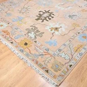 Orenge Oushak rug 9X12 Hand knotted Oushak rug floral rug large size living room rugs kids room traditional wool Area rug runner size oushak