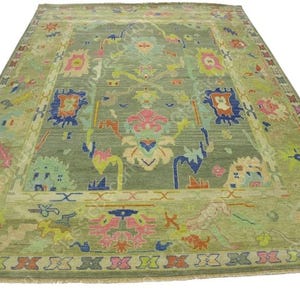 Green oushak rug Hand knotted Oushak rug floral rug large size living room rugs kids room traditional wool Area rug runner size oushak Rug