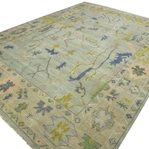 Green 10x14 rug Hand knotted Oushak rug floral rug large size living room rugs kids room traditional wool Area rug runner size oushak Rug